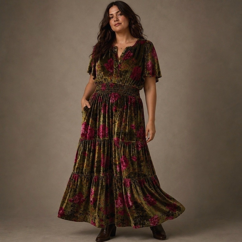 NWT Anthropologie Somerset Velvet Maxi Dress XL Floral Whimsigoth Fairygrunge